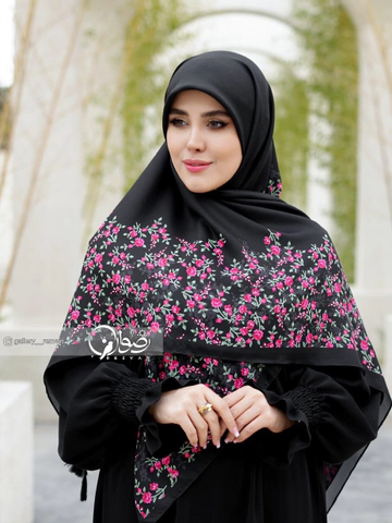 روسری کرپ نخ طرح وسط ساده حاشیه گلریز