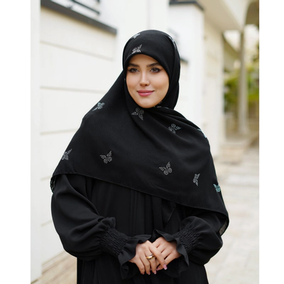 روسری درختی نگین پروانه مشکی و نقره ای