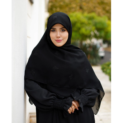 روسری درختی نگین پروانه مشکی و نقره ای