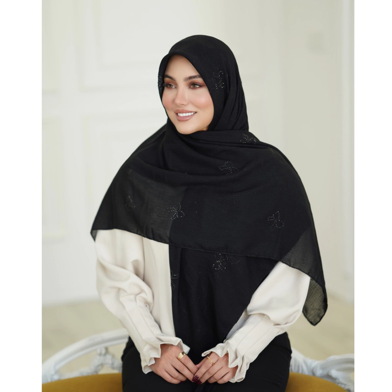 روسری کریشه درختی پاپیون نقره ای و مشکی