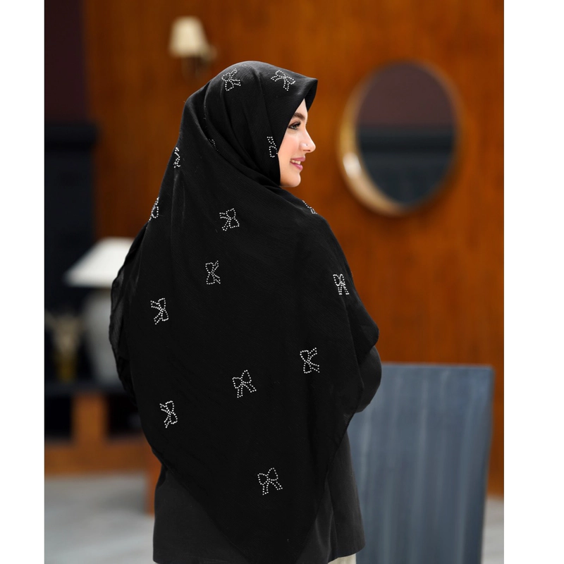 روسری کریشه درختی پاپیون نقره ای و مشکی