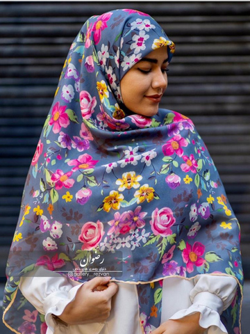 روسری طرح گلگلی در رنگبندی سفید ،طوسی،سرمه ای