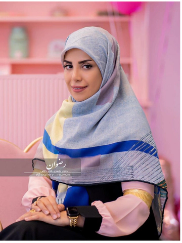 روسری سوپرنخ طرح گل و هندسی لیمویی قواره 140