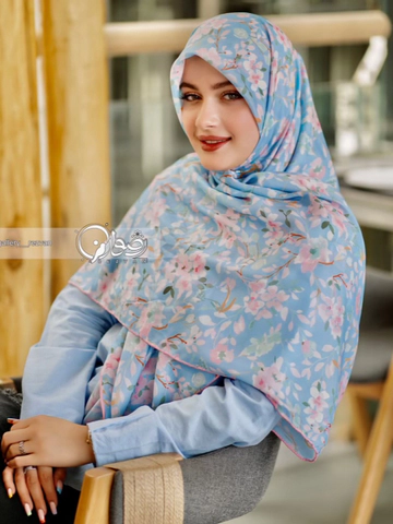 روسری طرح دسته گلریز آبی روشن