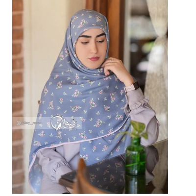 روسری رضوان طرح دسته گل ریز طوسی