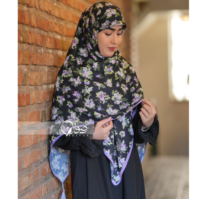 روسری نخی طرح دسته گل یاسی