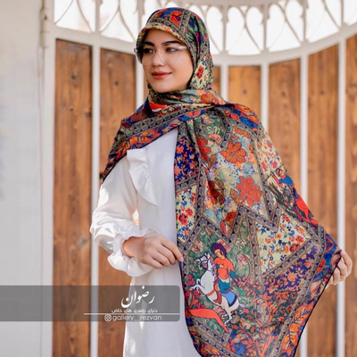 روسری نخی طرح سنتی نارنجی قواره 140