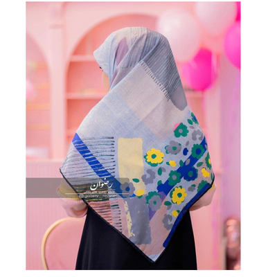 روسری سوپرنخ طرح گل و هندسی لیمویی قواره 140