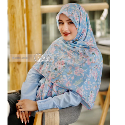 روسری طرح دسته گلریز آبی روشن