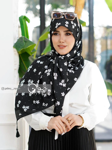 روسری کرپ نخ درجه یک طرح گل برفی