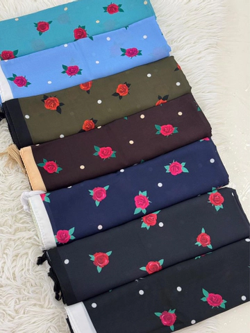 روسری کرپ نخ درجه یک طرح رز خالدار