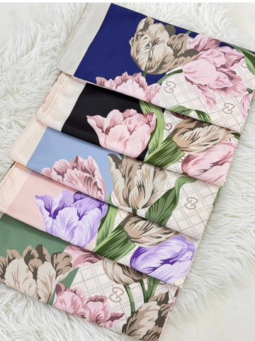 روسری ابریشم توییل اقتصادی قواره 130 طرح لاله