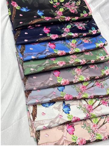 روسری ساتن ابریشم قواره 120 طرح شکوفه ریز