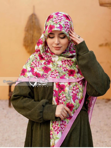 روسری کرپ نخ طرح سه بعدی