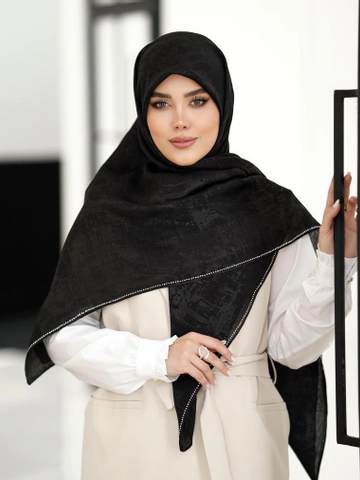 روسری پتینه حاشیه نگین سفید