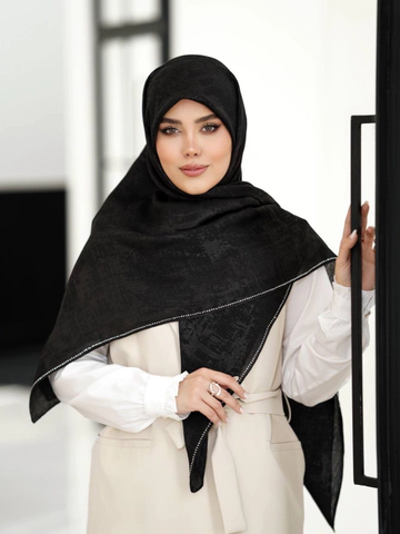 روسری پتینه حاشیه نگین مشکی و نقره ای