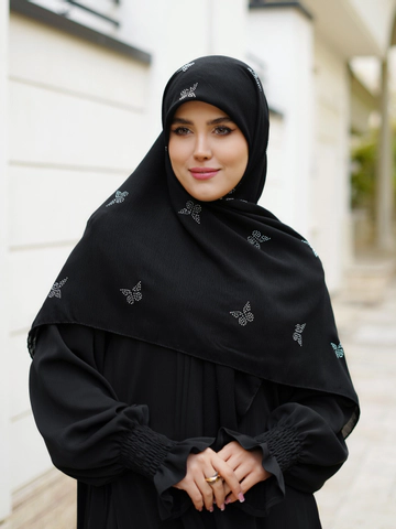 روسری درختی نگین پروانه مشکی و نقره ای