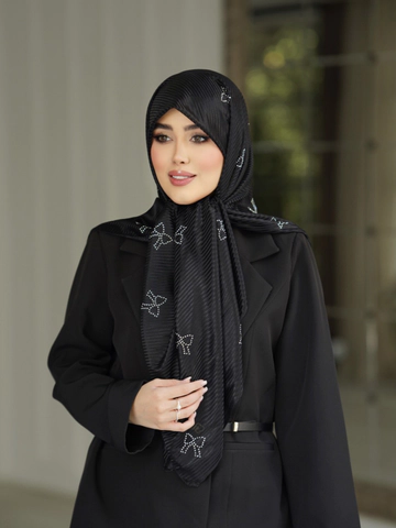 روسری ژان ژان پاپیون نگین نقره ای و مشکی