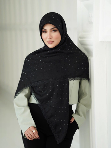 روسری درختی نگین بارانی نگین نقره ای و مشکی