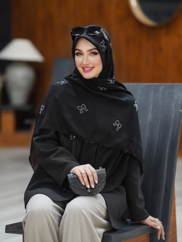 روسری کریشه درختی پاپیون نقره ای و مشکی
