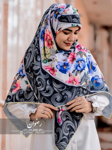 روسری کرپ نخ طرح گلگلی هندسی