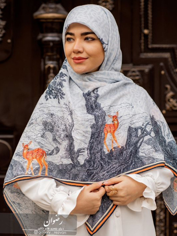 روسری کرپ نخ طرح آهو باربری قواره 140