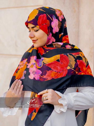 روسری کرپ نخ با ایستایی عالی طرح گلبرگ قواره 140