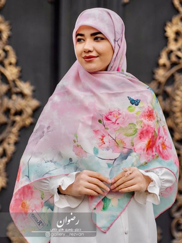 روسری طرح گل و پروانه عیدانه قواره 140