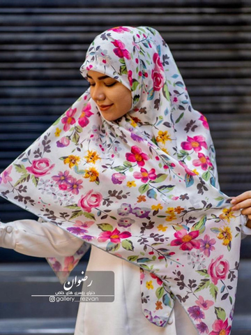 روسری طرح گلگلی در رنگبندی سفید ،طوسی،سرمه ای