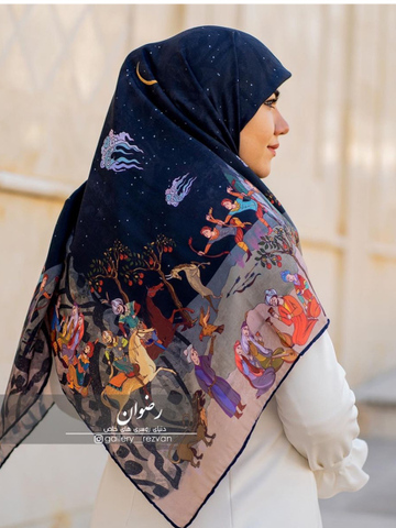 روسری کرپ نخ طرح شب پرستاره رنگ سورمه ای و مشکی