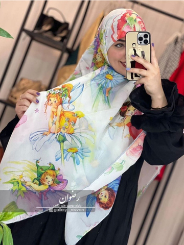 روسری کرپ نخ باایستایی عالی طرح فرشته