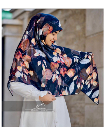 روسری کرپ نخ باایستایی عالی طرح برگ قواره140