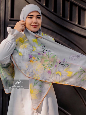 روسری کرپ نخ باایستایی عالی طرح پروانه و سنجاقک