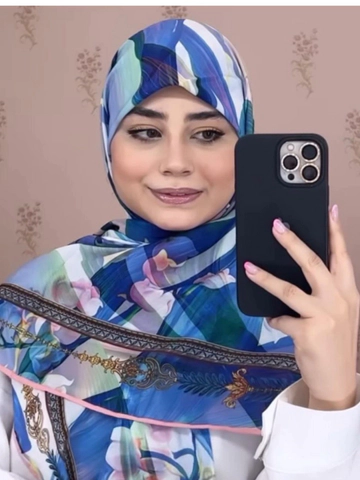 روسری کرپ نخ باایستایی عالی طرح لاله بنفش قواره 140