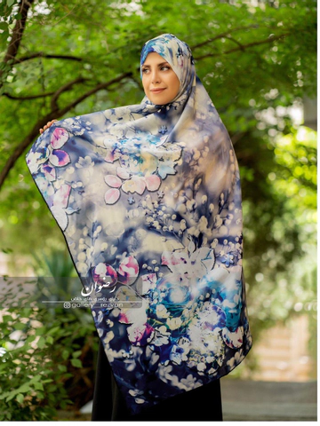 روسری کرپ نخ باایستایی عالی طرح گل کریستالی قواره 140