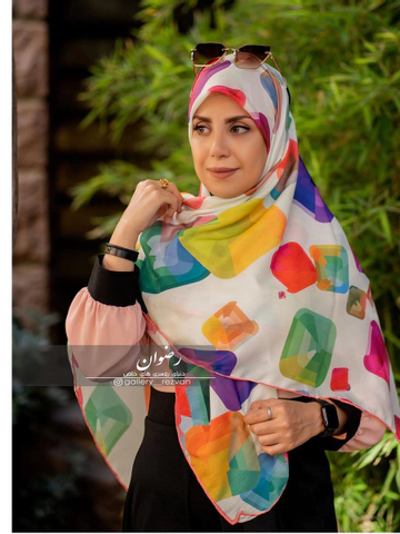 روسری کرپ نخ طرح هندسی رنگی قواره 140