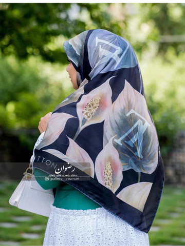 روسری کرپ نخ باایستایی عالی طرح میخک ال وی قواره 140