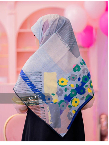 روسری سوپرنخ طرح گل و هندسی لیمویی قواره 140