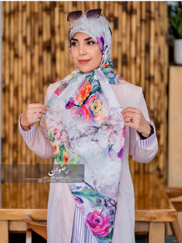 روسری نخی عالی طرح گل و سنجاقک