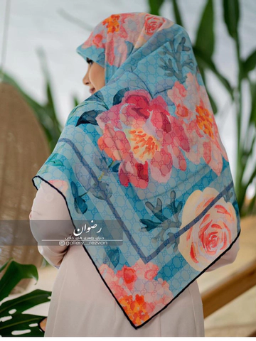 روسری کرپ نخ باایستایی عالی طرح گوچی گل ابرنگی قواره 140