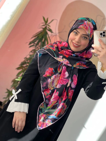 روسری نخی درجه یک طرح گل رنگی و پروانه