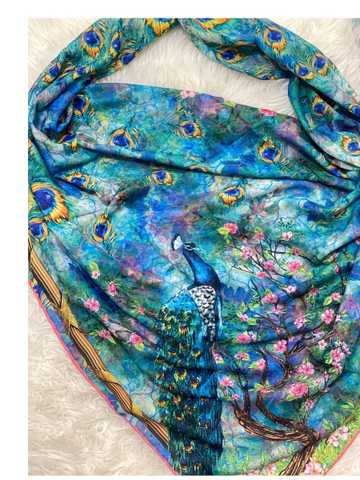 روسری نخی طرح طاووس قواره 120