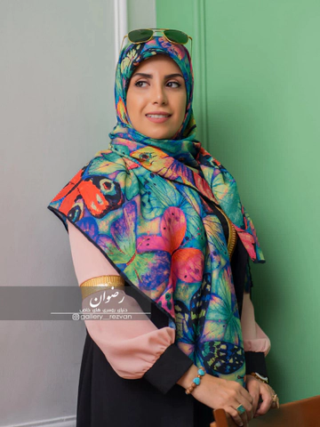 روسری نخی طرح پروانه پاستلی قواره 140