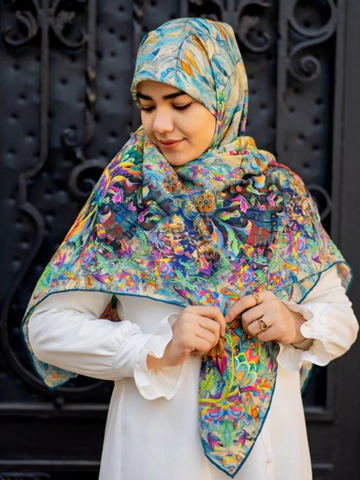 روسری نخی طرح بته جقه قواره 120 دوردستدوز