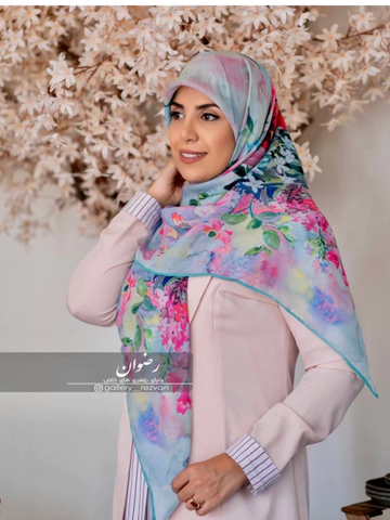 روسری نخی درجه یک طرح دسته گل پاستلی قواره 120