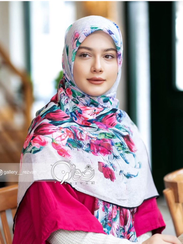 روسری نخی درجه یک طرح دسته گل و شکوفه قواره 140