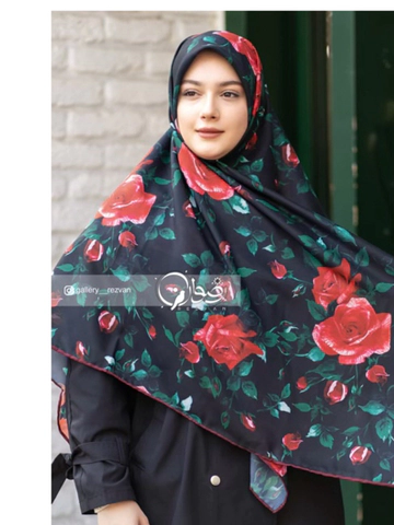 روسری کرپ نخ باایستایی عالی طرح رز قرمز سه بعدی قواره 140