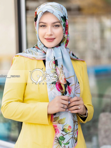 روسری طرح رز سه بعدی آبی ملیح