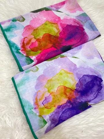 روسری نخی طرح ابرنگی قواره 120 دوردستدوز