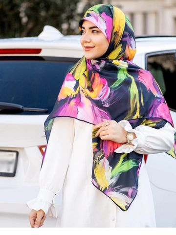 روسری نخی درجه یک قواره 120 طرح مشکی ابرنگی